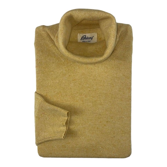 Brioni Golden Yellow Pure Cashmere Mens Turtleneck Sweater Size 56 Excellent - Picture 1 of 5